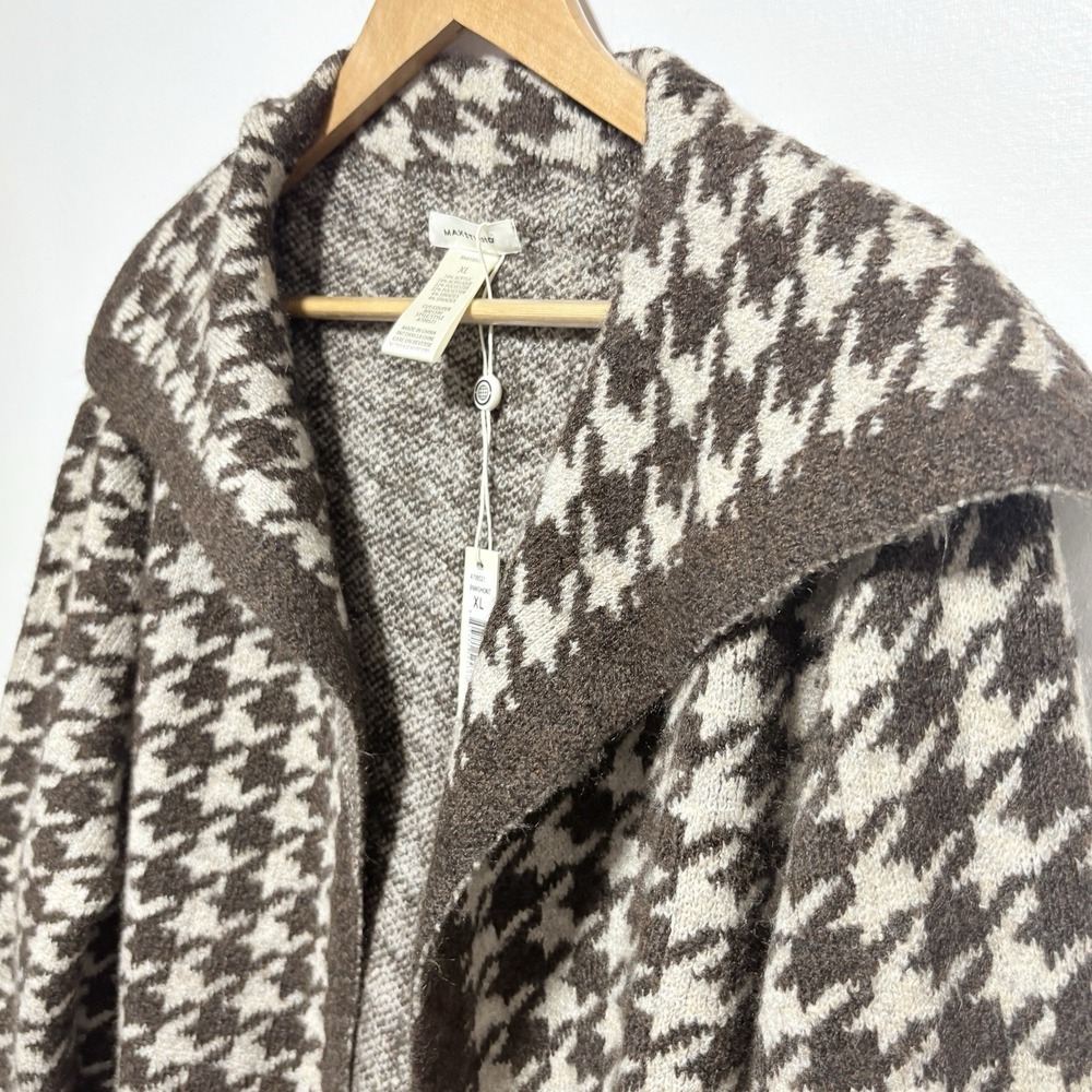 Max Studio Cardigan Womens XL Brown Houndstooth Soft Open Front Sweater - Picture 3 of 8